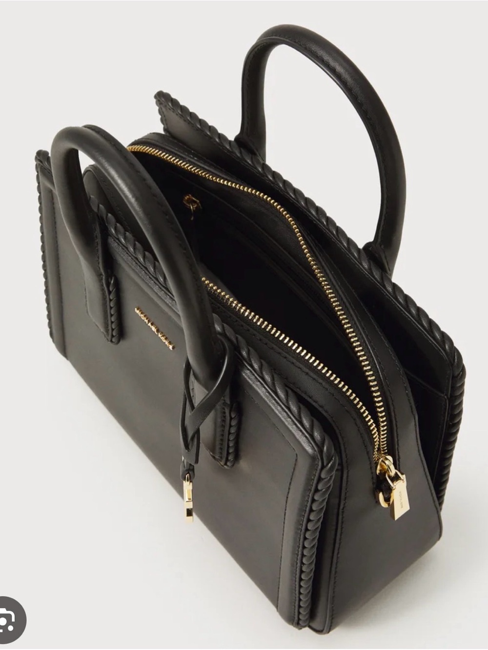 Michael Kors Black Leather Satchel with Gold MK Charm - Picture 2 of 9